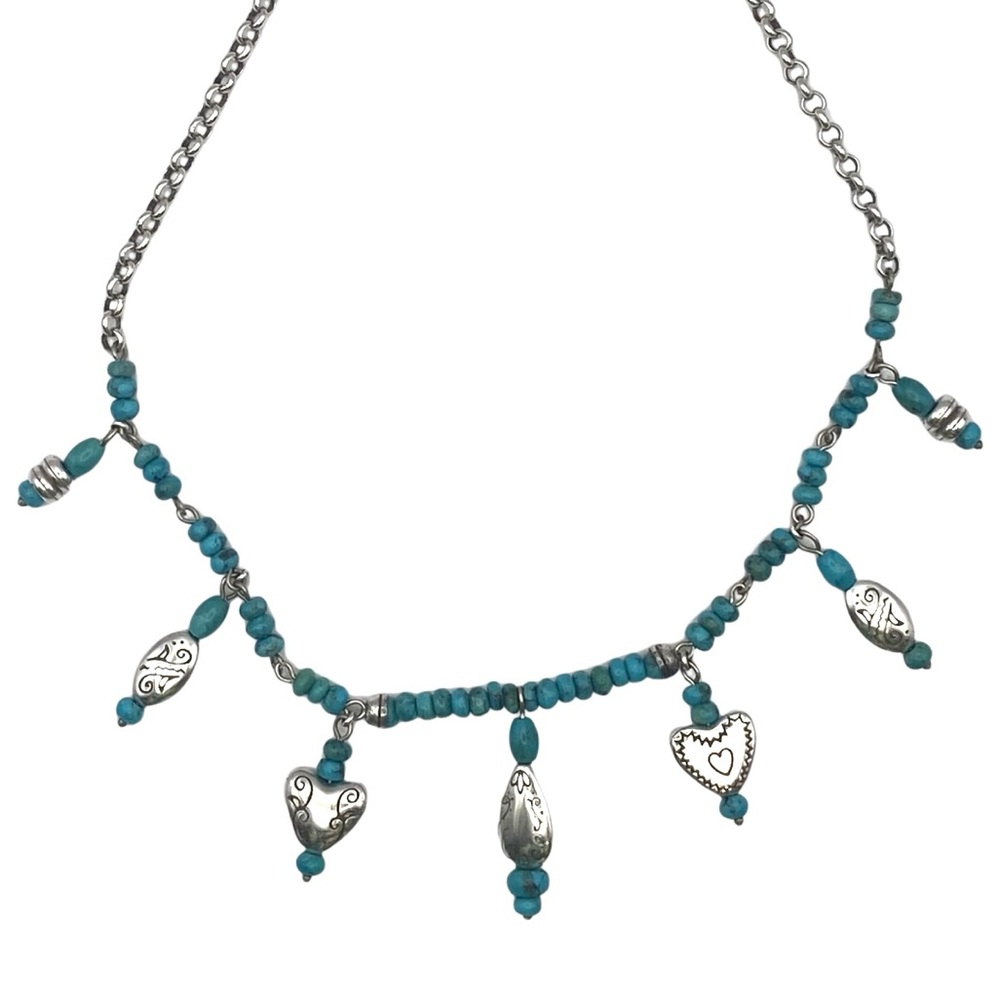 Brighton Silver and Turquoise Beaded Charm Necklace - Picture 1 of 5